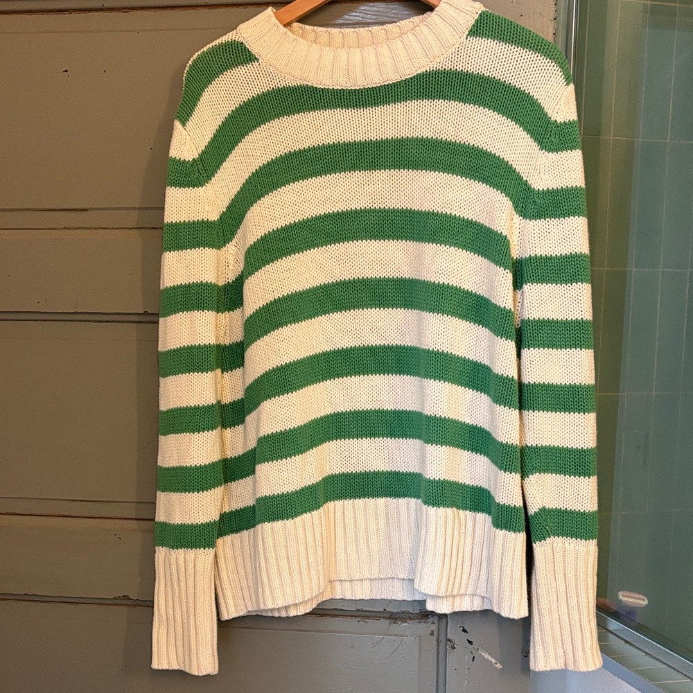 KULE Green and Cream Striped Sweater
